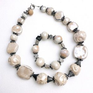 Vintage Statement Necklace - big glazed irregular beads with matching Bracelet